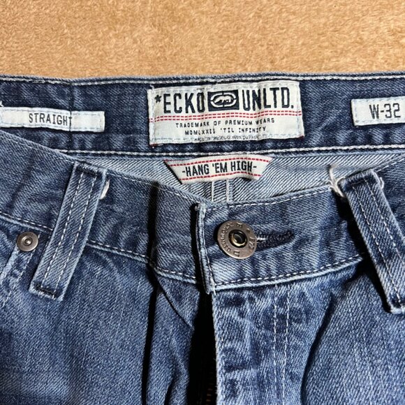Ecko Unltd Jeans Men 32 Blue Denim White Wash Baggy‎ Hip Hop Skater Y2K Jeans - Picture 6 of 10